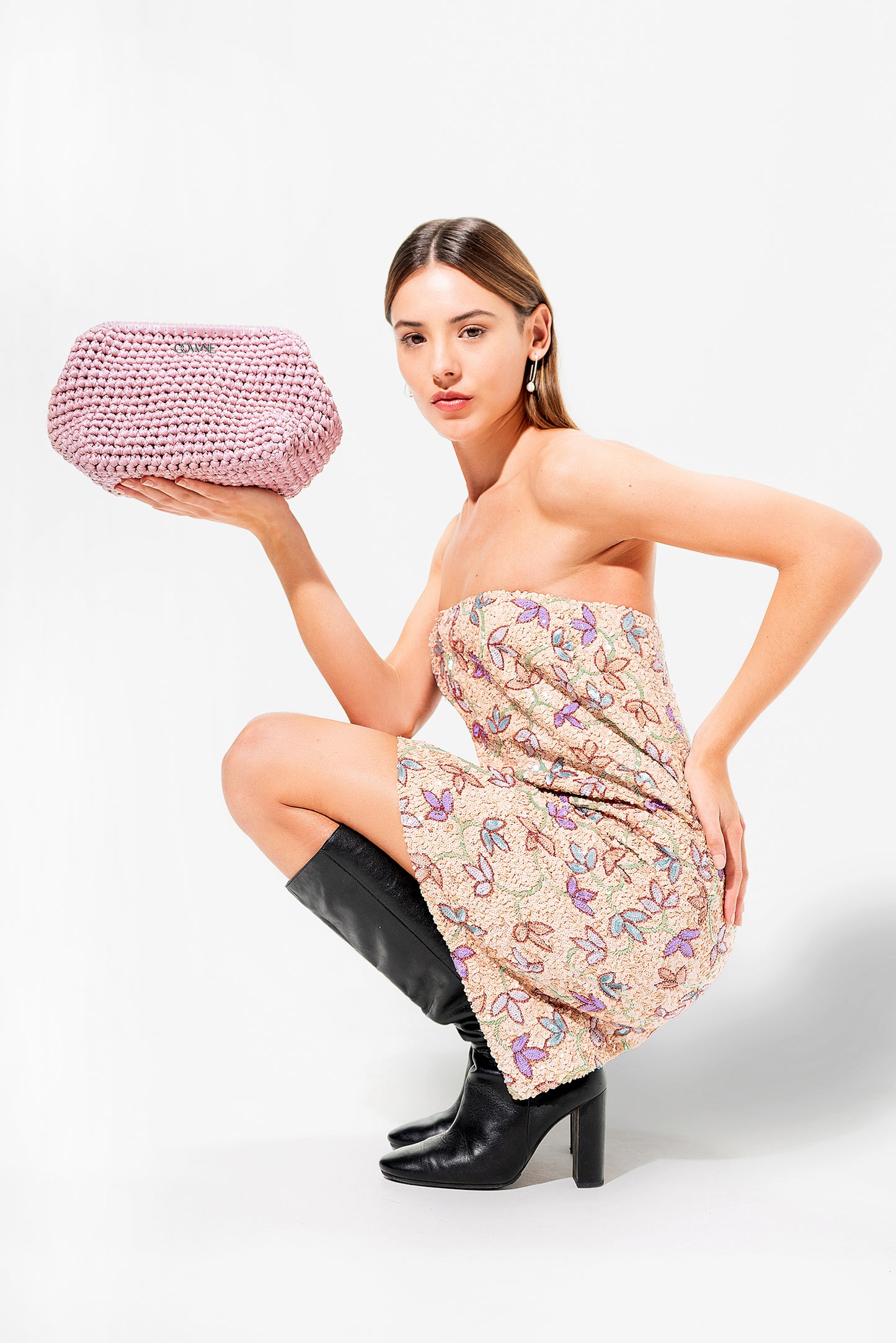 Indira Knitted Faux Leather Clutch Bag